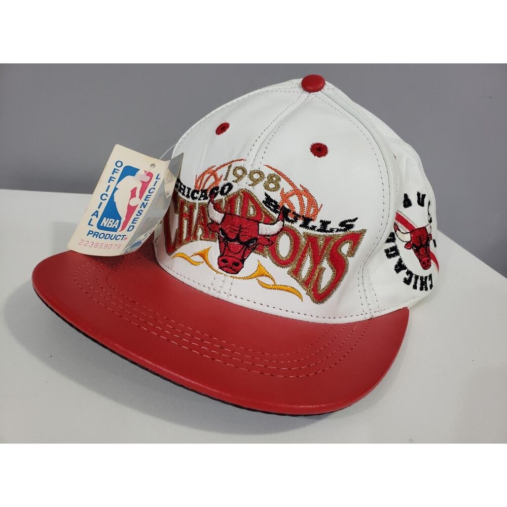 Vintage 1998 Jeff Hamilton Chicago Bulls NBA Finals Leather Strapback Hat Cap